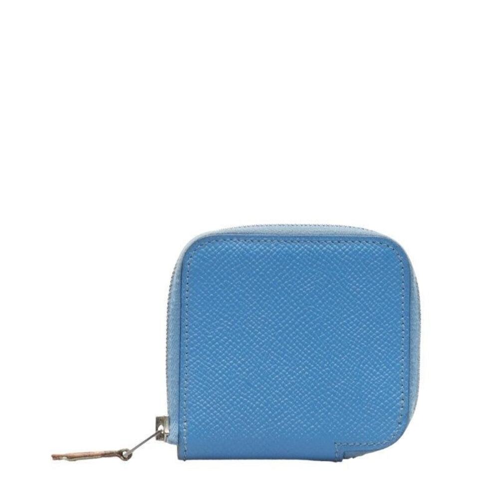 Hermes Leather Silkin Coin Case Blue
